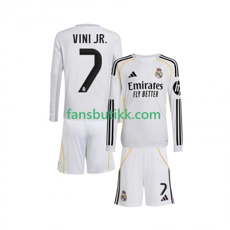 Fotballdrakt Real Madrid Vinicius Junior 7 Barn Hjemmetrøye 2025-2026 Langermet